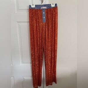 Handover Orange Sequin Wide-Leg Pants